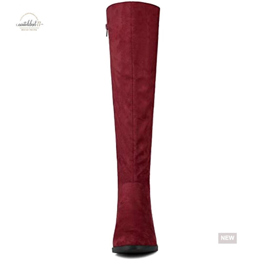Faux Suede Knee High Boots Chunky Heel Side Zipper Retro Y2K Chic - Picture 3 of 7